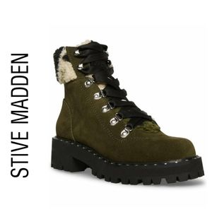 STIVE MADDEN RECEPTIVE LACE UP SUEDE HIKER BOOTIES SIZE 8